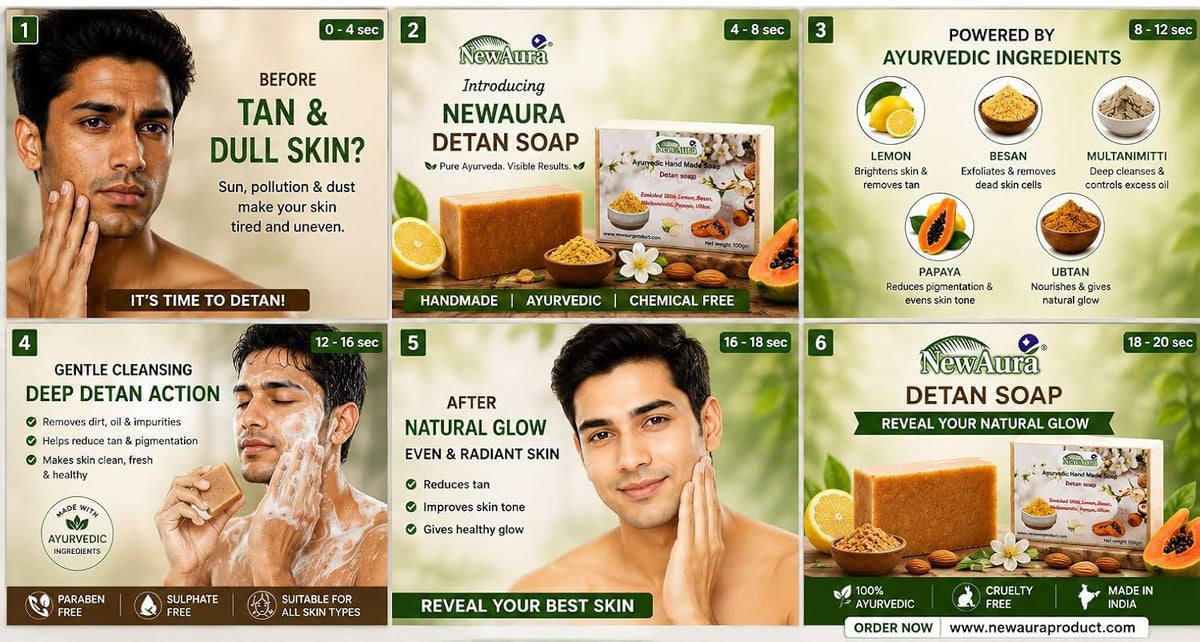 Ghar Ka Magic NewAura Detan Ayurvedic Handmade Soap Combo Pack 300g