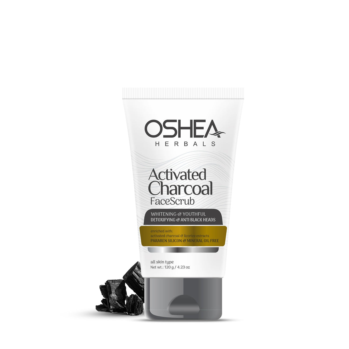 Oshea Herbals Activated Charcoal Face Scrub for All Skin Types | For Whitening, Youthful & Anti Black Heads | Enriched with Licorice Extracts | Paraben, Silicon