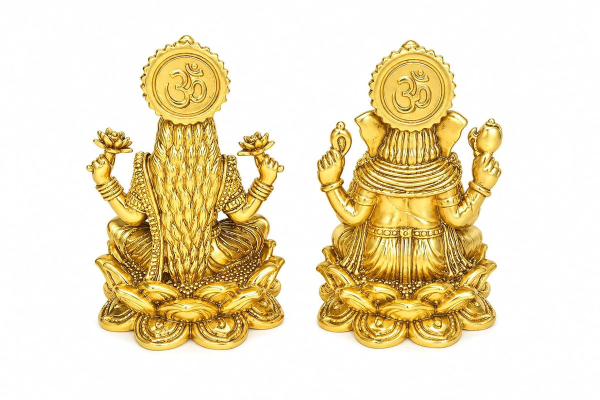 ARC Modern Antique Finish Brass Ganesha Lakshmi Idol Set | Handcrafted Ganpati & Laxmi MATA Murti for Home Temple, Pooja Room & Office Decor | Hindu God Statue