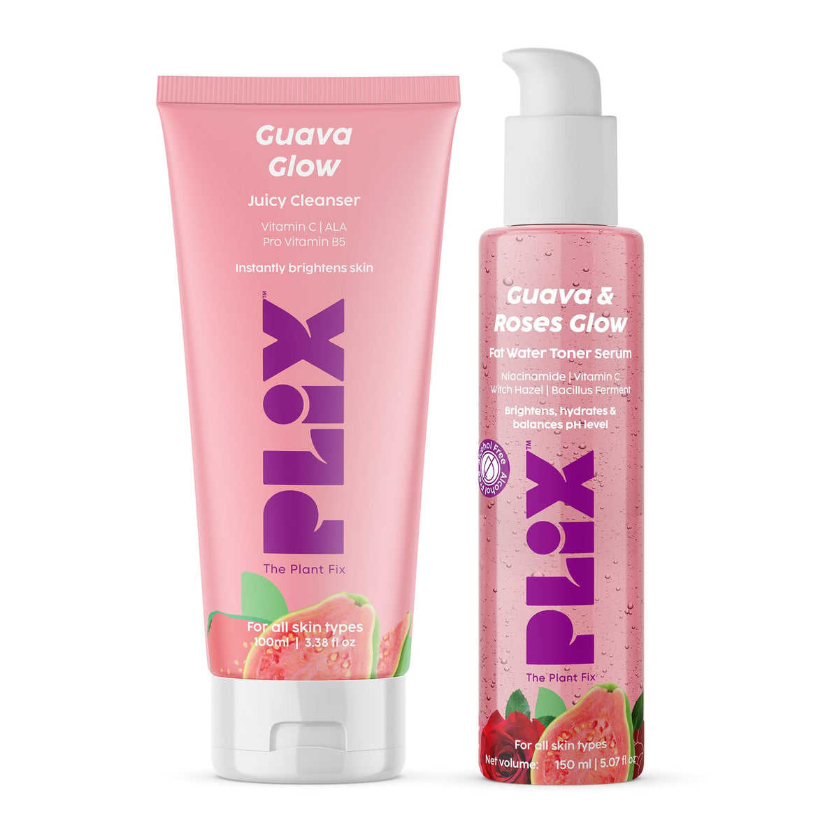 PLIX - THE PLANT FIX Guava Glow Regime with Juicy Cleanser & Hydrating 2 In-1 Toner Serum| Hydrating Cleanser| 2-in-1 Toner Serum| Soothes Redness & Irritated S