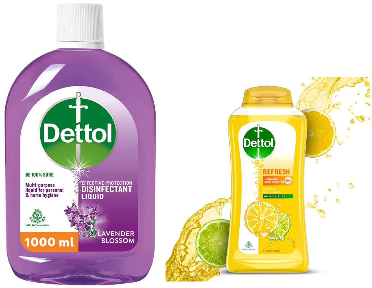 Dettol Liquid Disinfectant for Floor Cleaner, Surface Disinfection, Personal Hygiene (Lavender Blossom, 1L) & Body Wash and Shower Gel for Women and Men, Refres