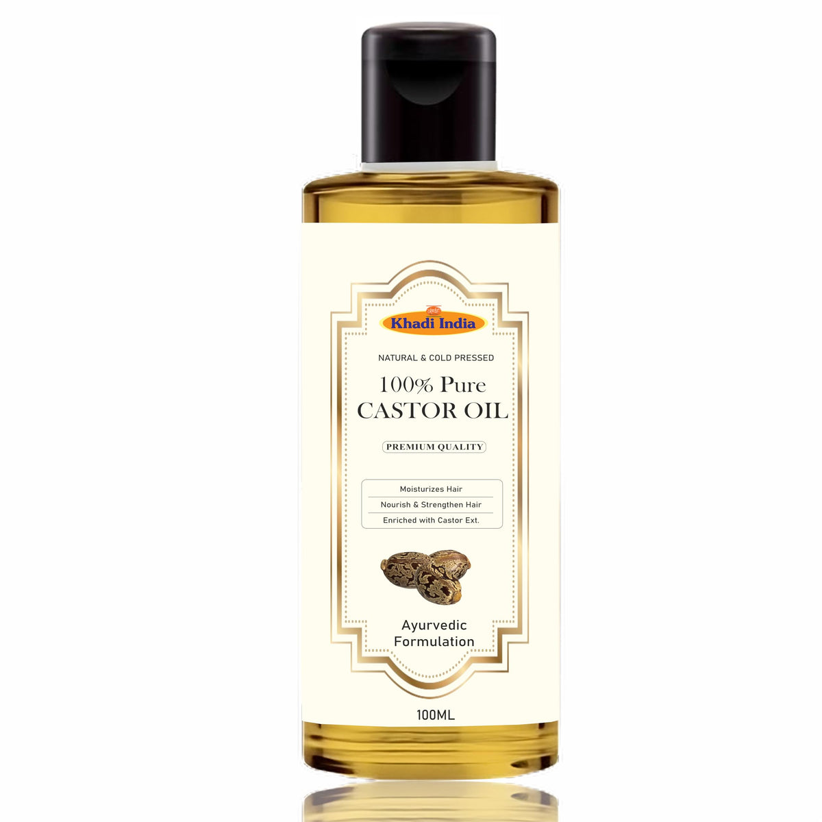 khadi Pure Castor Oil For Hair Growth - 100% Cold-Pressed, Deep Hydration for Hair, Skin & Nails, Promotes Thicker Hair, Adds Natural Shine, Versatile Beauty Oi