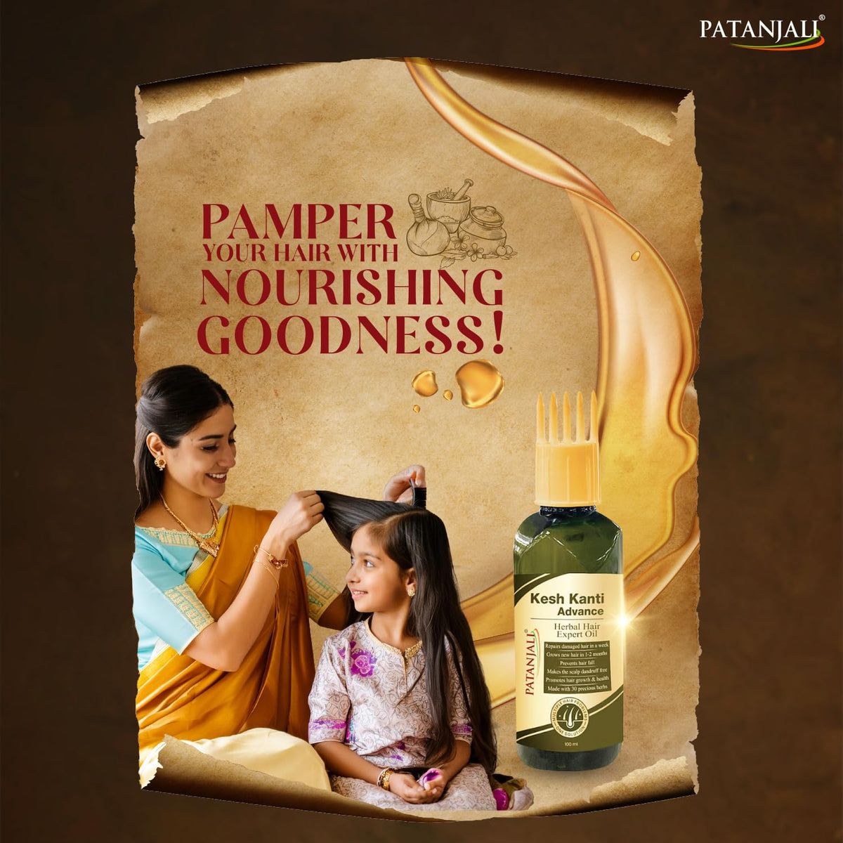 Patanjali Kesh Kanti Advance Herbal Hair Expert Oil 100ml, Stronger & Longer Hair for Women & Men, Nourishing Hair Oil Enriched with Amla, Reetha, Kalonji & Shi