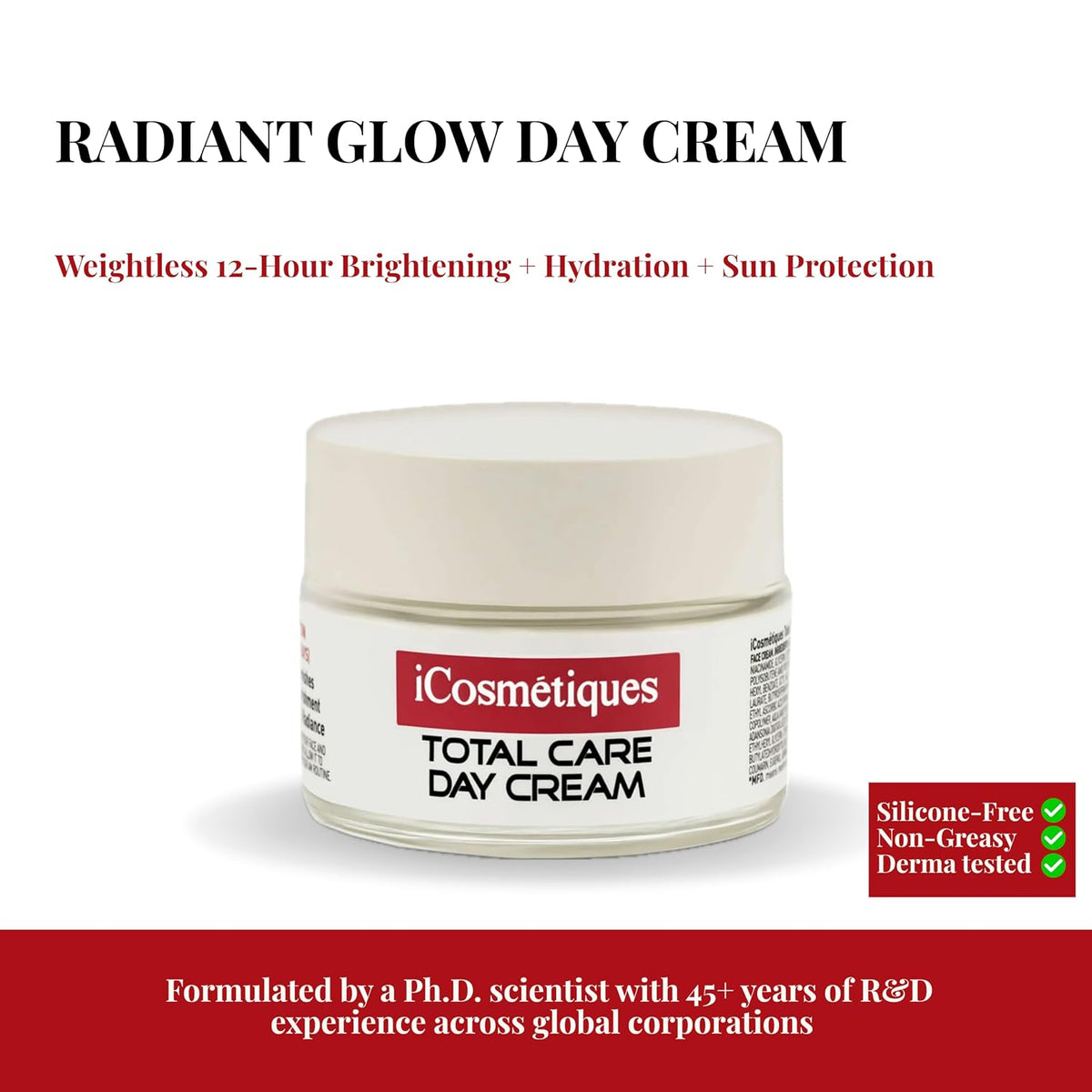iCosmetiques Radiance Day Cream with SPF | Vit B3, C, E, Shea Butter | 50g
