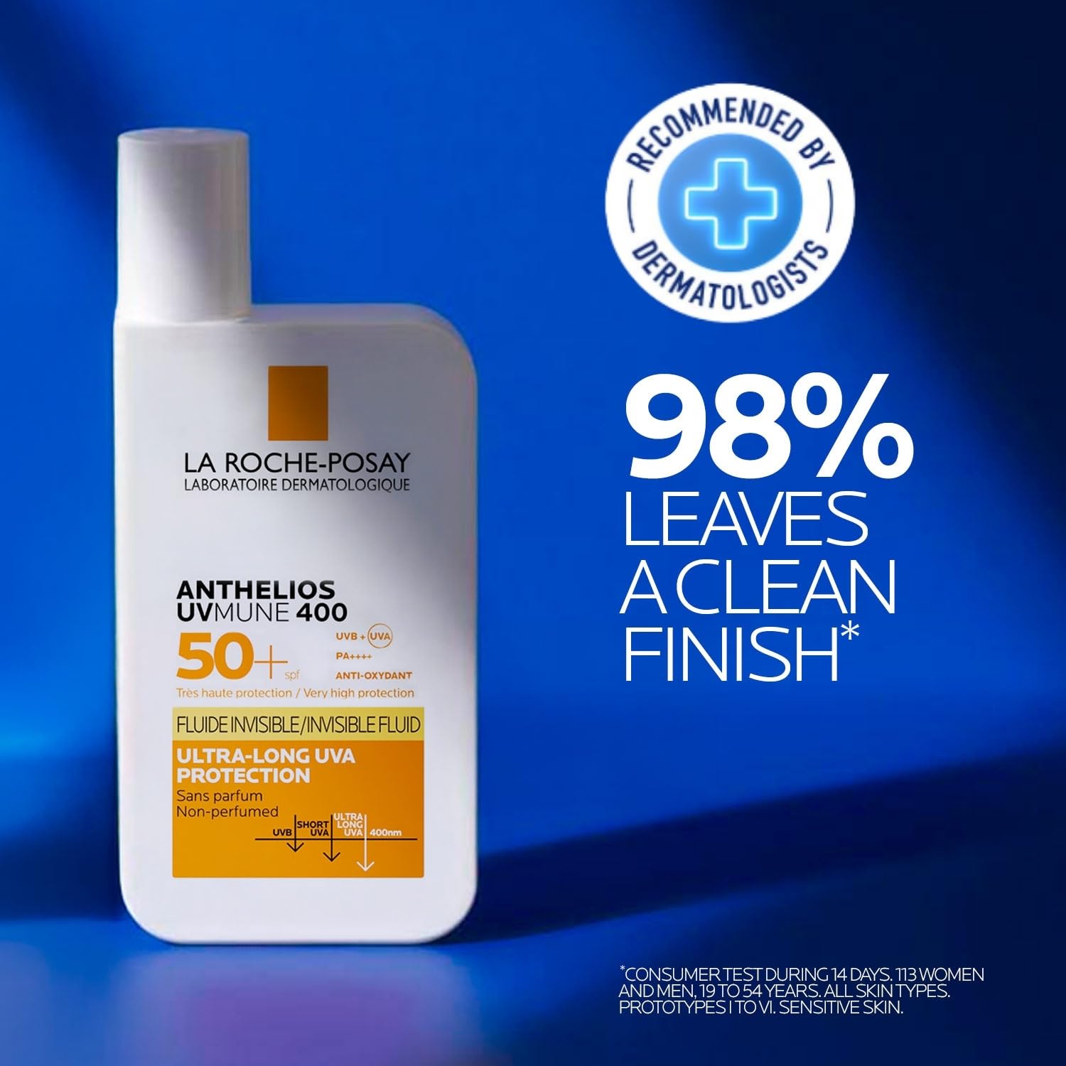 La Roche-Posay Anthelios Sunscreen UVMUNE400 Invisible Fluid SPF50 PA++++ Broad Spectrum UV Protection, Ultra-Lightweight, Non-Perfumed, for Sensitive Skin, 50 ml