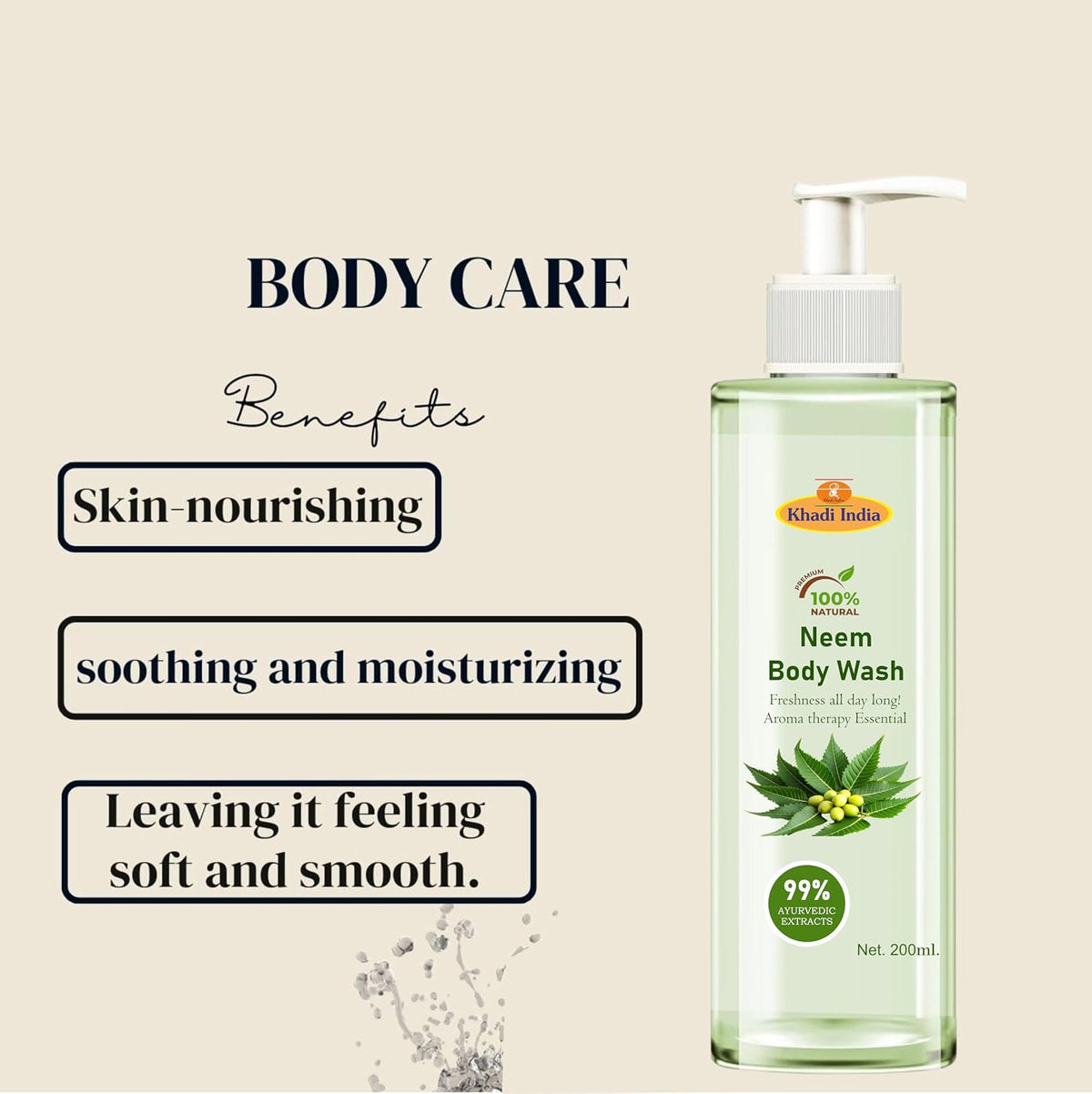 Khadi 100% Pure Natural Ayurvedic Neem Bodywash For Healthy & Refreshed Skin | Shower Gel For soft, nourished & glowing skin | Herbal | Paraben-free & Sulphate-