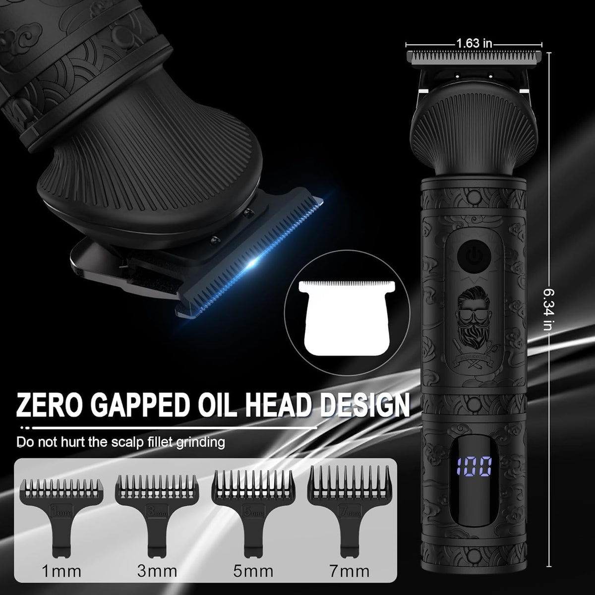 Scttomon Beard Trimmer for Men Professional Mens Beard Grooming Kit T-Blade Trimmer Razor Nose Body Trimmer Hair Cutting Kit Cordless 7 in 1 Black