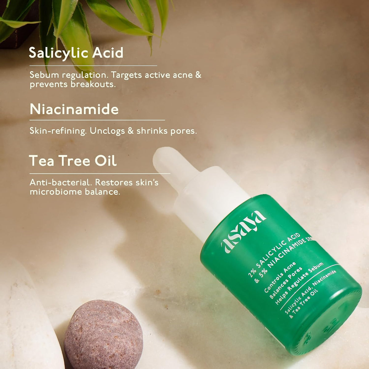 Asaya 2% Salicylic Acid Face Serum | 5% Niacinamide & Tea Tree Oil | Reduces Acne, Blackheads & Whiteheads | Unclogs Pores & Regulates Sebum | Fights Active Bre