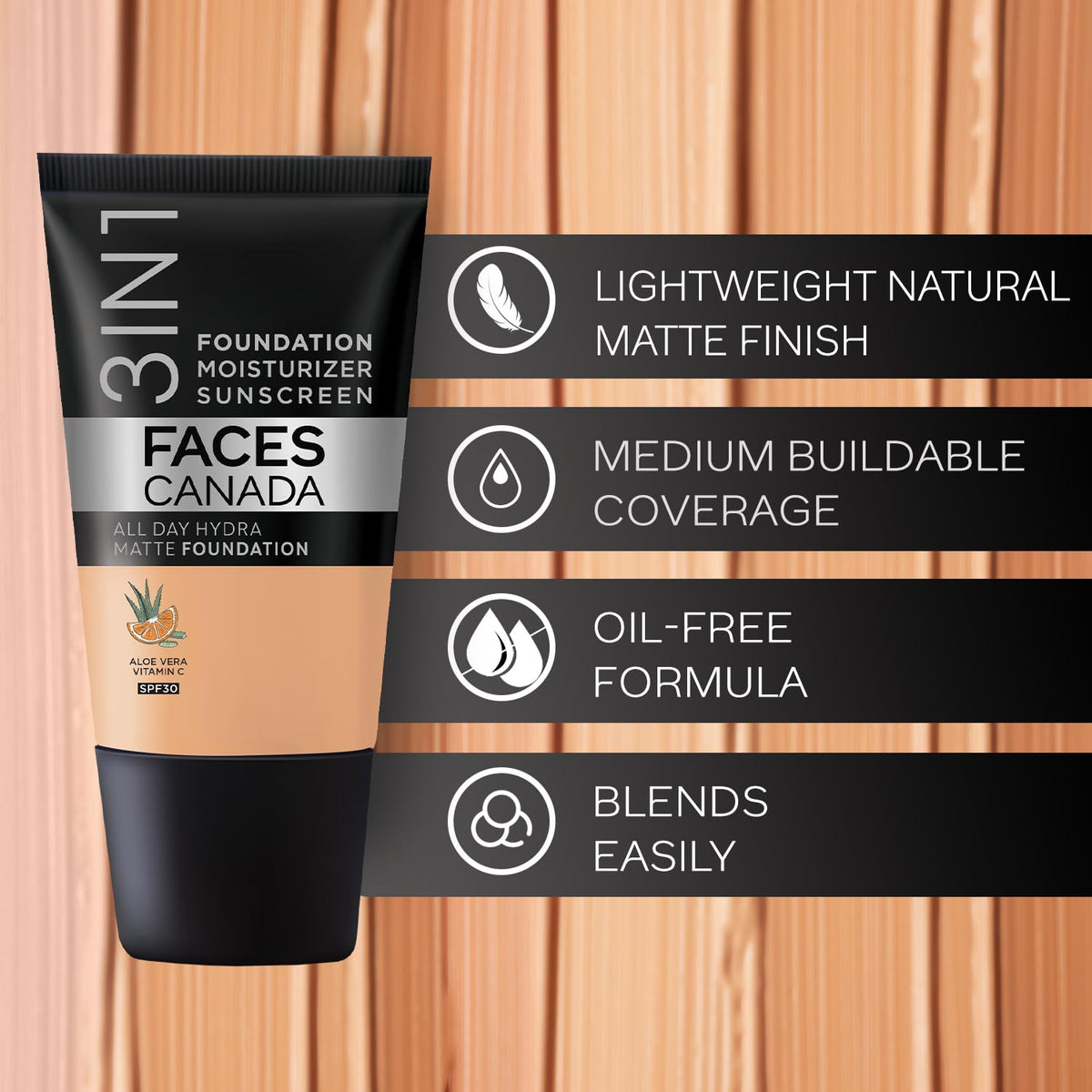 FACES CANADA Iridescent Combo - Strobe Cream - Rose Gold (18 ml) + Weightless Stay Matte Compact Powder - Beige 03 (9 gm) + Hydra Matte Foundation - Absolute Iv
