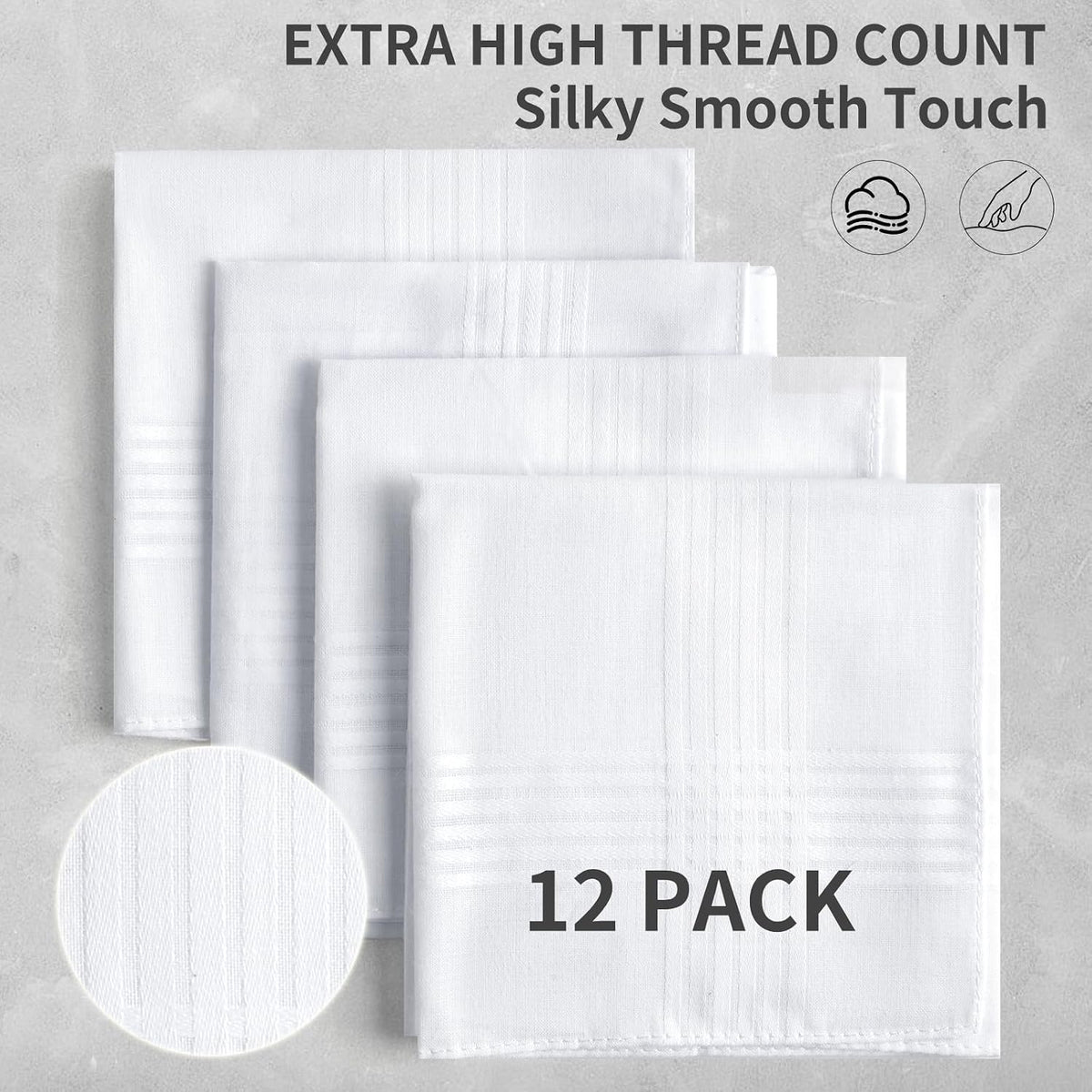 12 Pack Men's Cotton Handkerchiefs, 16x16 Inch, White