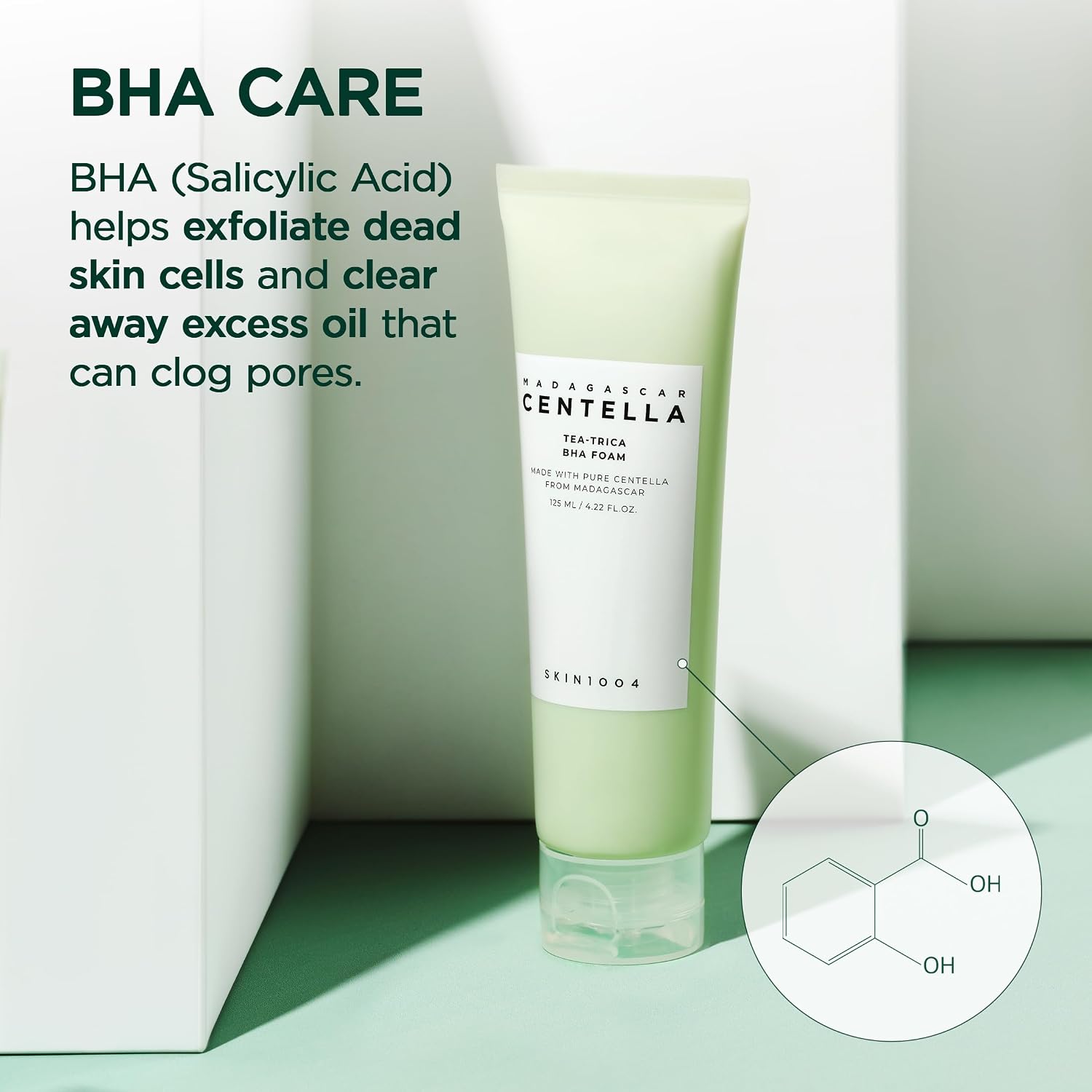SKIN1004 Madagascar Centella Tea‑Trica BHA Foam Cleanser | Gentle Exfoliating Face Wash, 125 ml