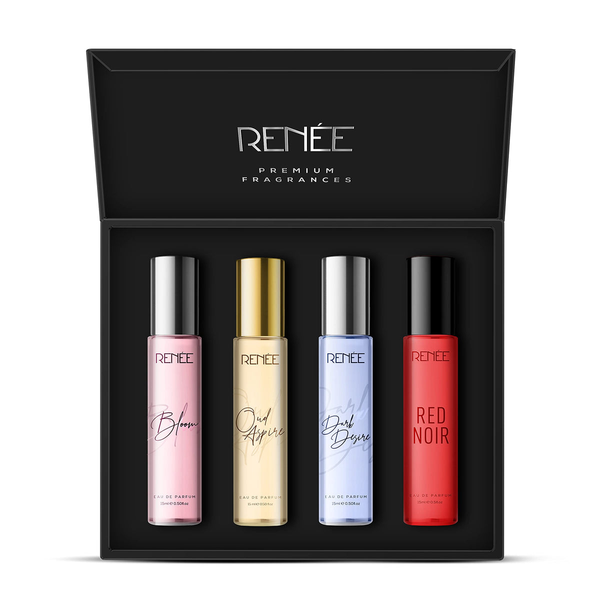 RENEE Women's Luxury Perfume Gift Set Combo Pack of 4 Eau De Parfum - 15ml Travel-size Bottles, Long Lasting Scents of Floral, Fruity & Spicy Notes 60 ml (Pack