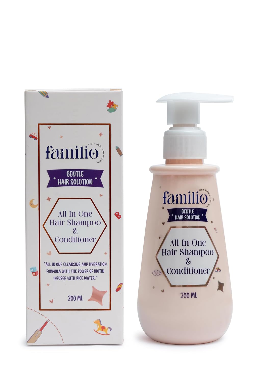 Familio India All in Shampoo & Conditioner for Kids | Natural and Non Toxic | Tear-Free Formula | Natural Hydration for Baby | Rice Protein | Cruelty-free | Der