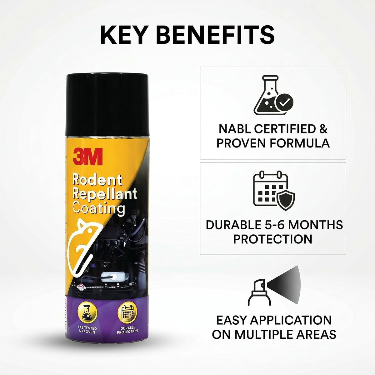 3M Rodent Repellent Coating Spray, Prevents Rat Bites in Engine Parts and Wires, Highly Effective, Leak-Free, Easy-to-Spray, Bitter Taste, No Kill-only Repels (