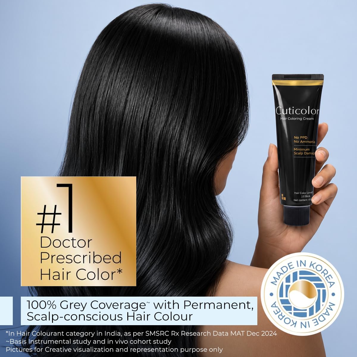 Cuticolor Permanent Hair Color Cream|Dr prescribed|Suitable for Sensitive Skin|Eco Mechanism for Preserving Scalp Health|No Ammonia|No PPD|Enriched with Portula
