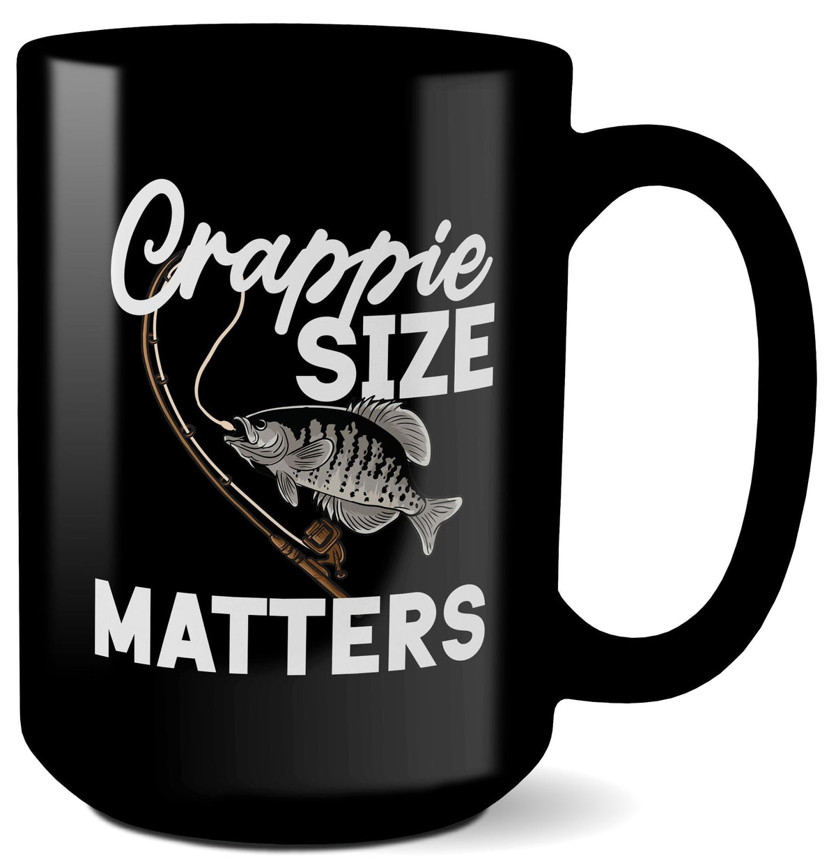 APSRA Size Matters Mug (Black) - Funny Fishing Gift Crappie Bass Fish Mens Coffee Cup Dad Grandpa Father Uncle Birthday Christmas Fly Game Sport Fisherman (11oz