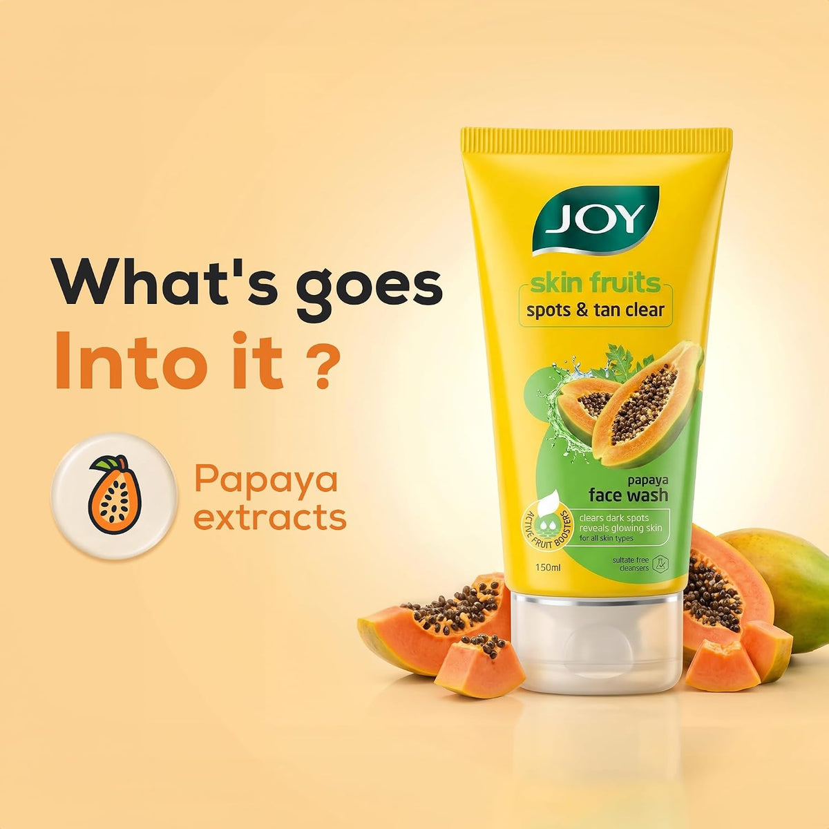 Joy Skin Fruits Spots & Tan Clear Face Wash 150ml x2 | Enriched with Papaya & Vitamin C + A | For Healthy Glowing skin | Suitable for All Skin Types Fresh 150 m