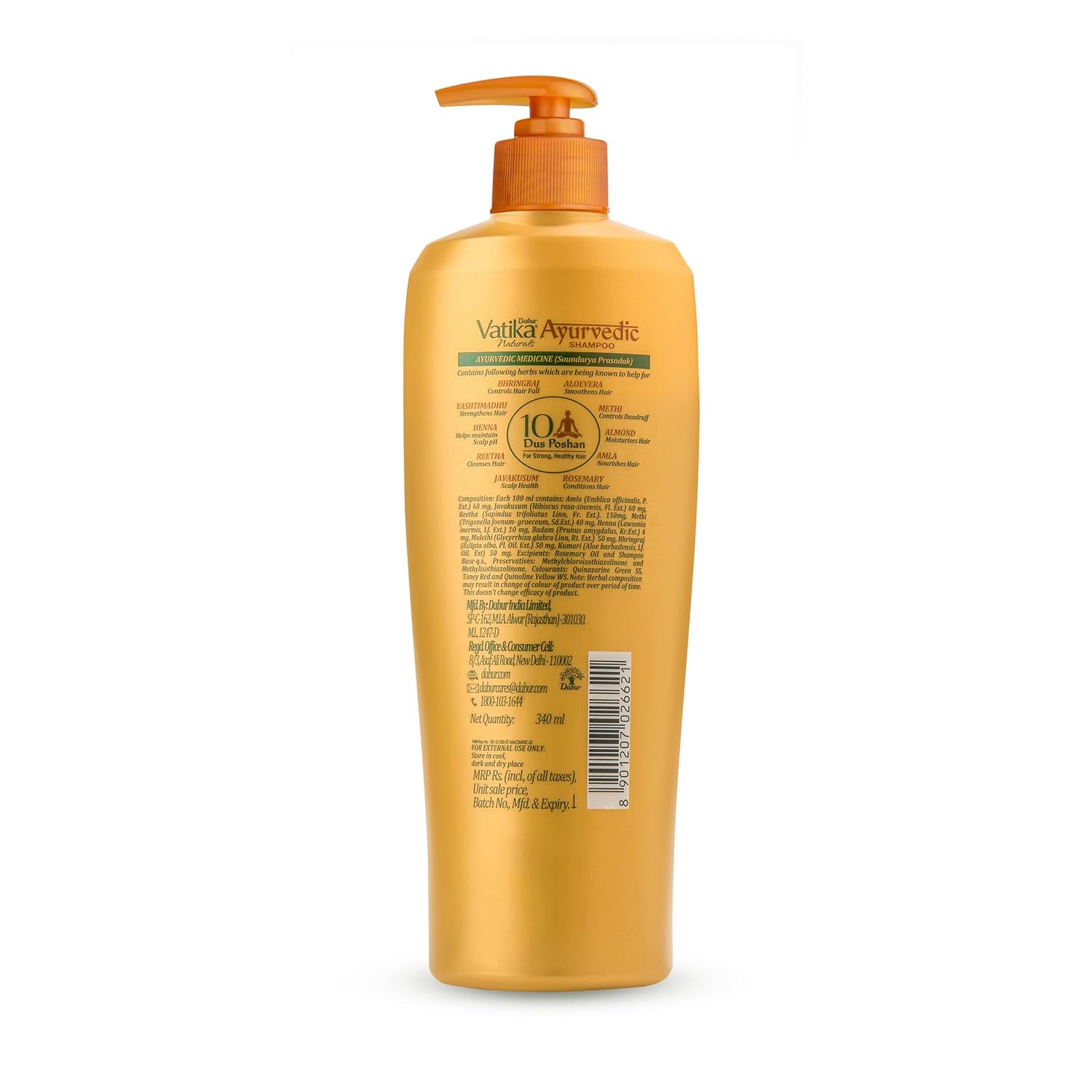 Dabur Vatika Ayurvedic Shampoo - 340 ml | Damage Therapy | With Power of 10 Ingredients for Solving 10 Hair Problems | No Parabens | For All Hair Types