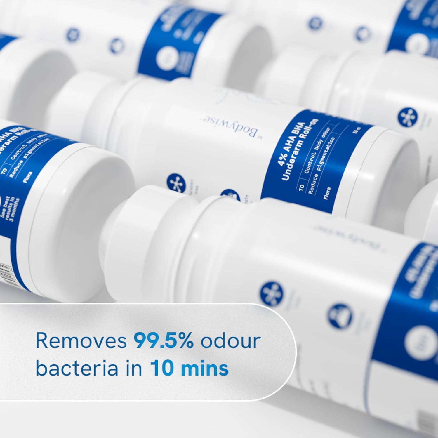 Be Bodywise 4% AHA BHA Underarm Roll-On for Even Tone Skin, 2% Lactic, 1% Mandelic and 1% Salicylic Acid, Controls Odour & Reduces Pigmentation, 0% Alcohol & 0% Aluminium, Flora Fragrance, 50ml