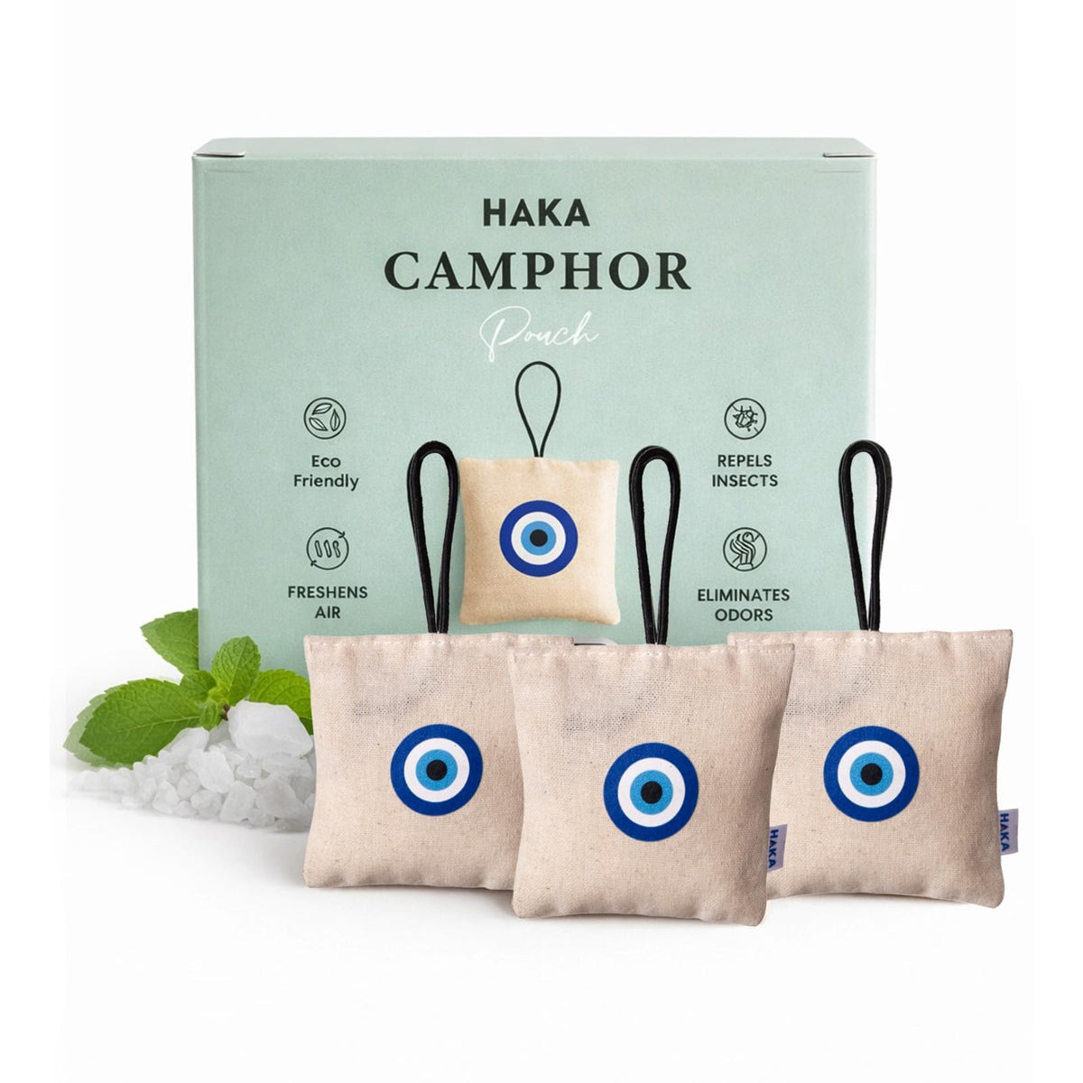 Haka Camphor Pouch Pack of 3 | 100% Pure, Natural, Chemical Free Air Freshener for Car, Wardrobe, Bathroom & Room | Eco-Friendly Camphor Cones for Cars/Car Fres