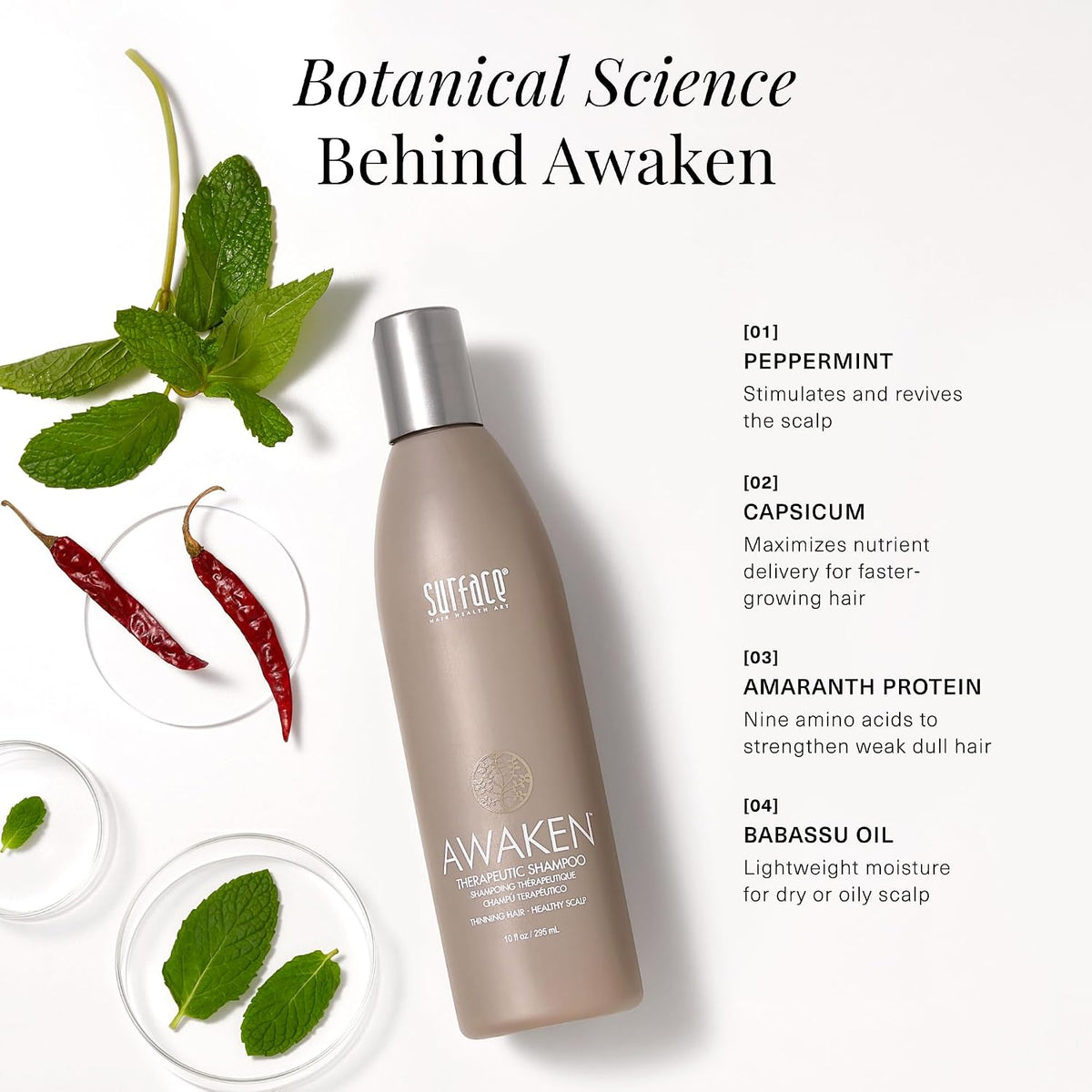 Surface Hair - Awaken Therapeutic Shampoo – Natural Ingredients for Thinning Hair and a Healthy Scalp 10 Fl Oz (Pack of 1)