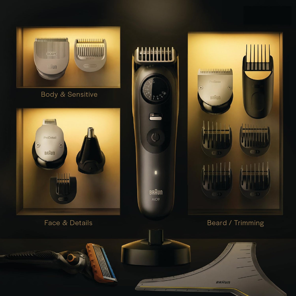 Gillette Series 9 All-in-One Beard & Body Trimmer for Man (by Braun) with Fusion Proglide Razor | ProBlade Technology | 40 length settings with Metal Body | 15-