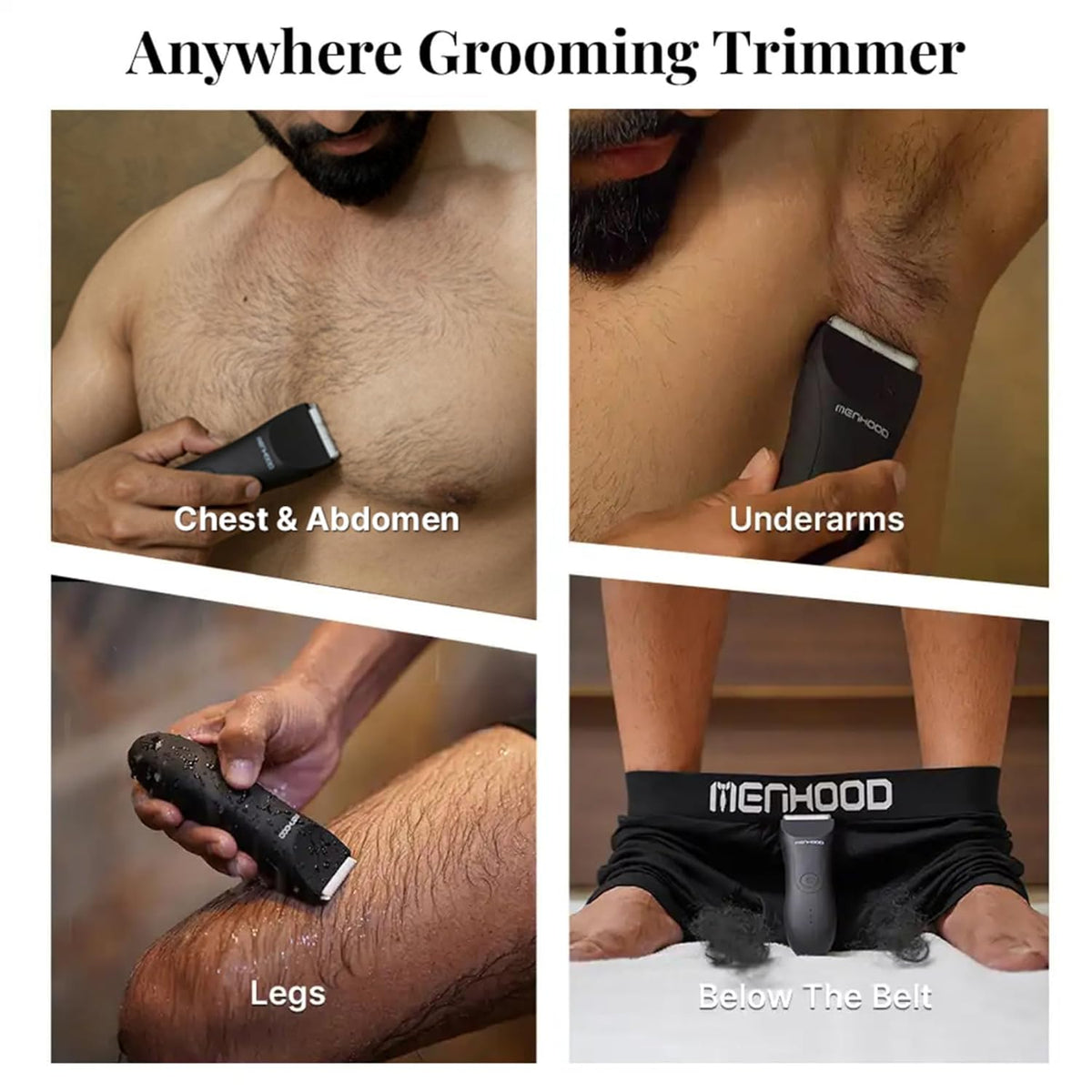 MENHOOD 1.0 Trimmer for Men, Body Groomer for Men Private Parts - Ball Groomer & All-in-One Grooming Kit, Beard & Hair Clipper with Ceramic Blade, 4 Length Sett