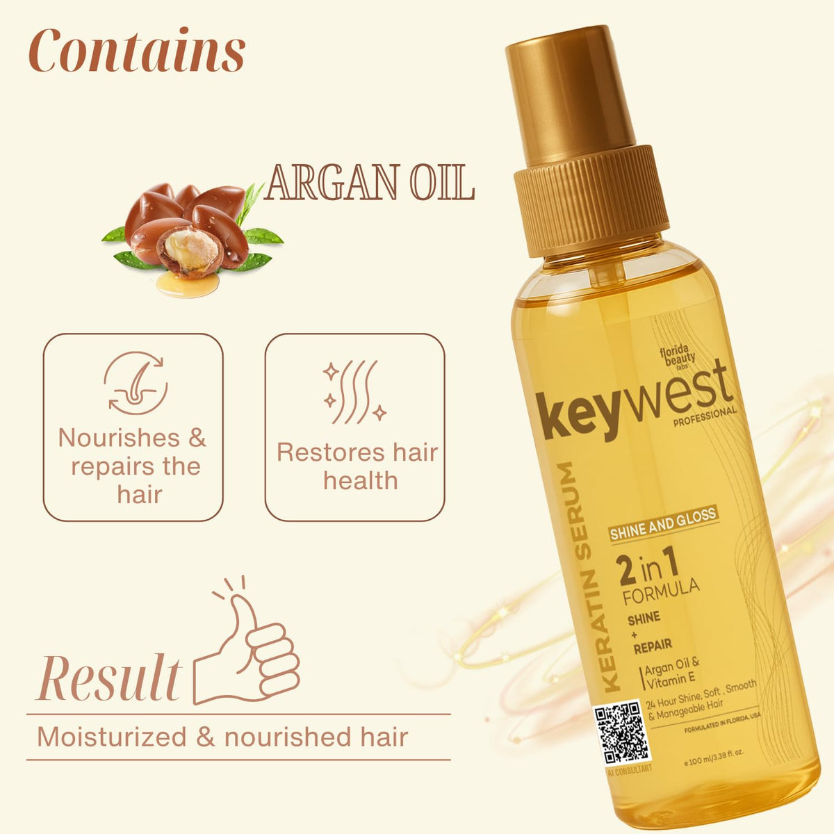 Keywest Professional Shine & Gloss Hair Serum for Women Men Dry Frizzy Hair, 100ml | 2in1 Formula Shine + Repair | Enriched with Argan Oil, Walnut Oil & Vitamin