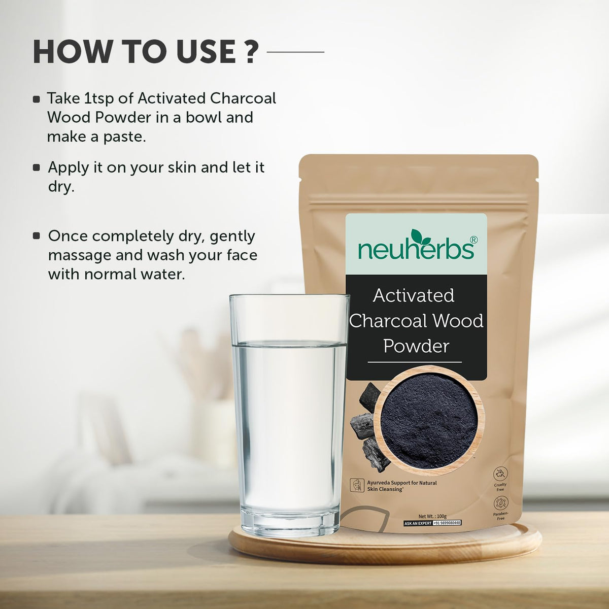 Neuherbs Activated Charcoal Powder 100g | Natural Face Pack for Deep Cleansing, Oil Control & Skin Purification | Removes Dead Skin Cells | 100% Pure & Natural