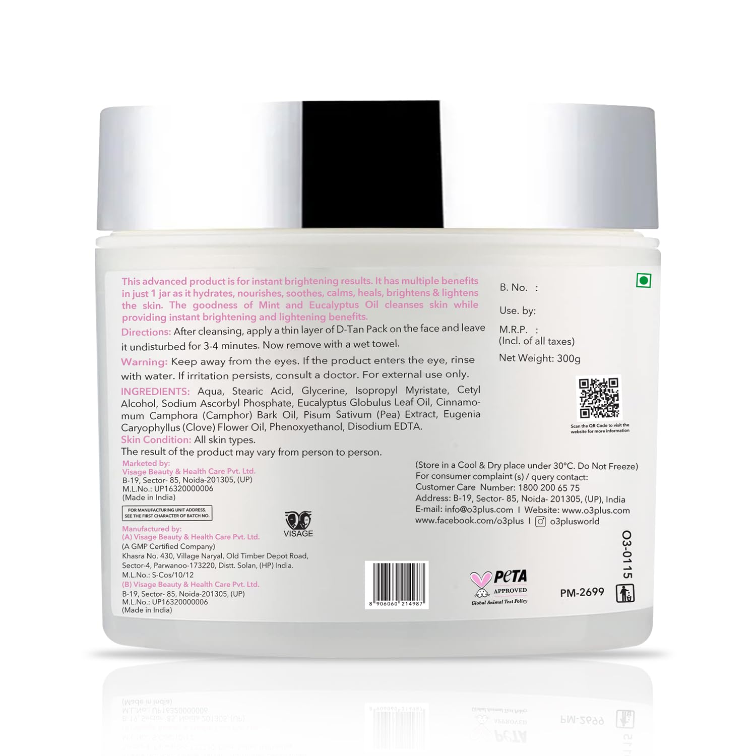 O3+ D-TAN Pack for Instant Tan Removal & Sun Damage Protection Infused with Mint and Eucalyptus Oil Ideal for All Skin Types
