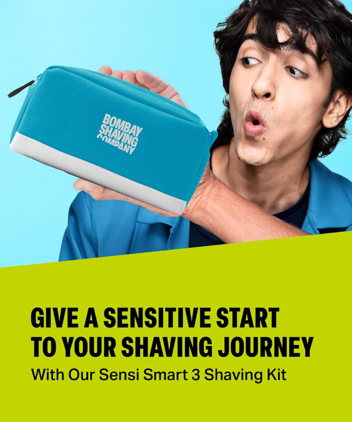 Bombay Shaving Company Sensi Smart 3 Shaving Kit For Men | Sensi Smart 3 Razor, Razor Cartridges, Charcoal Shaving Foam | Travel Bag | Shaving Kit For Sensitive