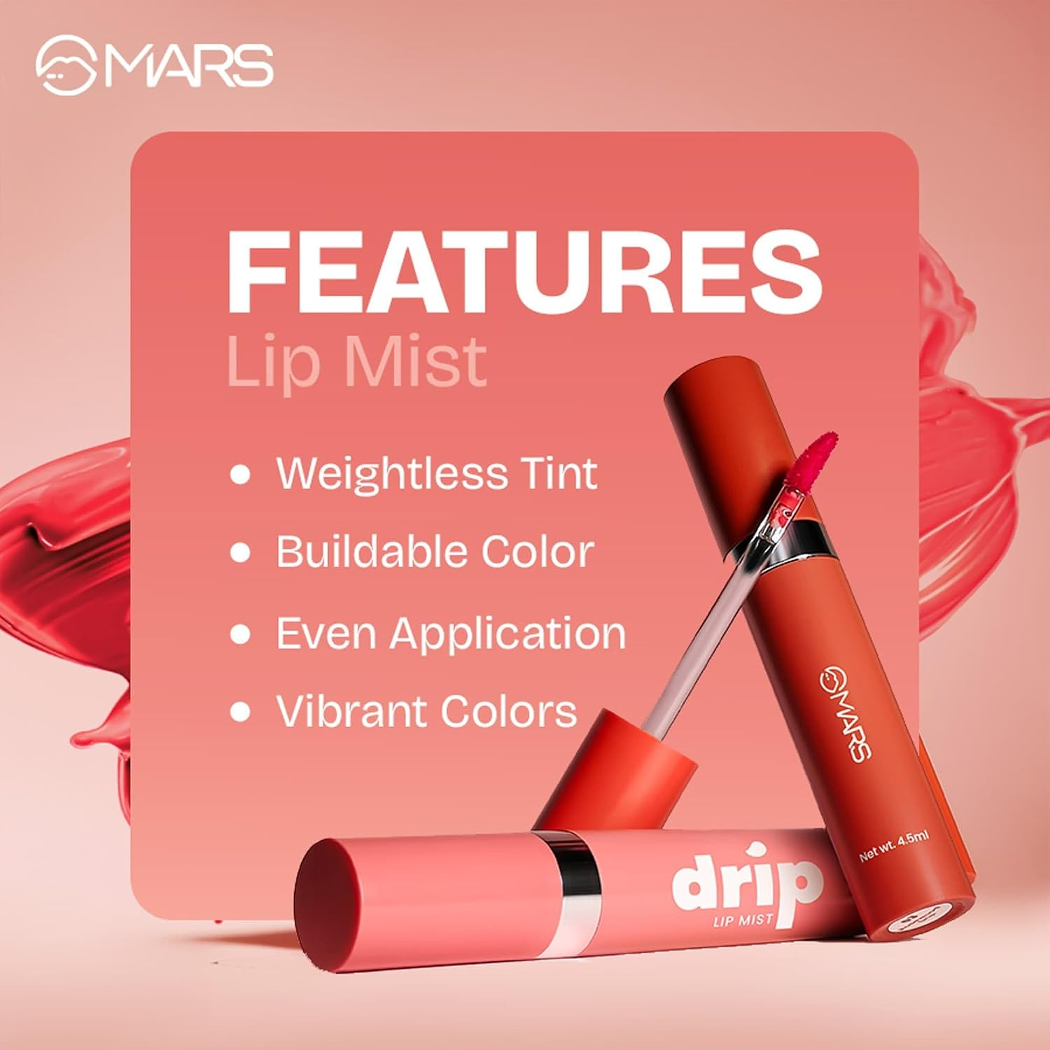 MARS Drip Lip Tint for Women (4.5 ml) (03-Rosewood Drip) | Lightweight & Long-Lasting | Comfortable Long Wear | Non-patchy Reapplication |Buildable Color, Glossy Finish