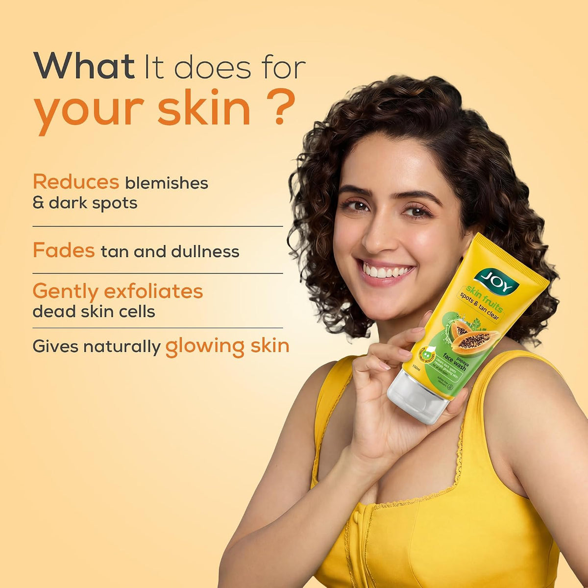 Joy Skin Fruits Spots & Tan Clear Face Wash 150ml x2 | Enriched with Papaya & Vitamin C + A | For Healthy Glowing skin | Suitable for All Skin Types Fresh 150 m