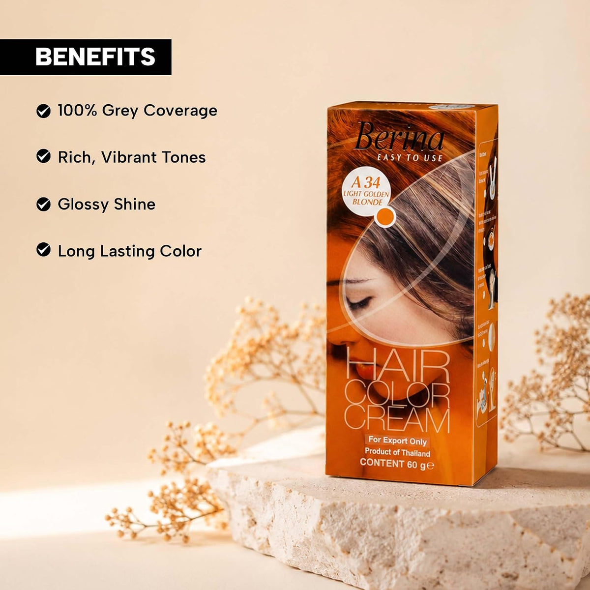 Berina Permanent Hair Color Cream | Light Golden Blonde Hair Color | Full Grey Coverage | Olive Oil Extract & Vitamin C Enriched | Long-Lasting Color | Deep Nou