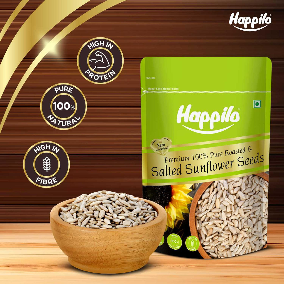 Happilo Premium Roasted and Salted Sunflower Seeds for Eating without Shell 250g, Healthy Protein Snack for Diet Food (Pack of 3) 250g (Pack of 3)