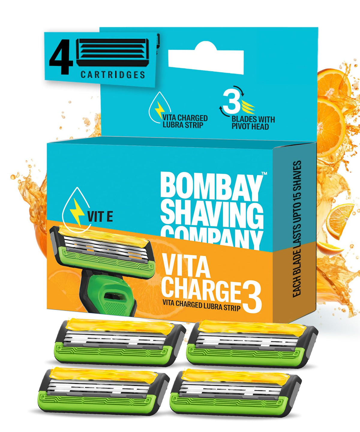 Bombay Shaving Company Vita Charge 3 Razor (Pack of 4 Cartridges)