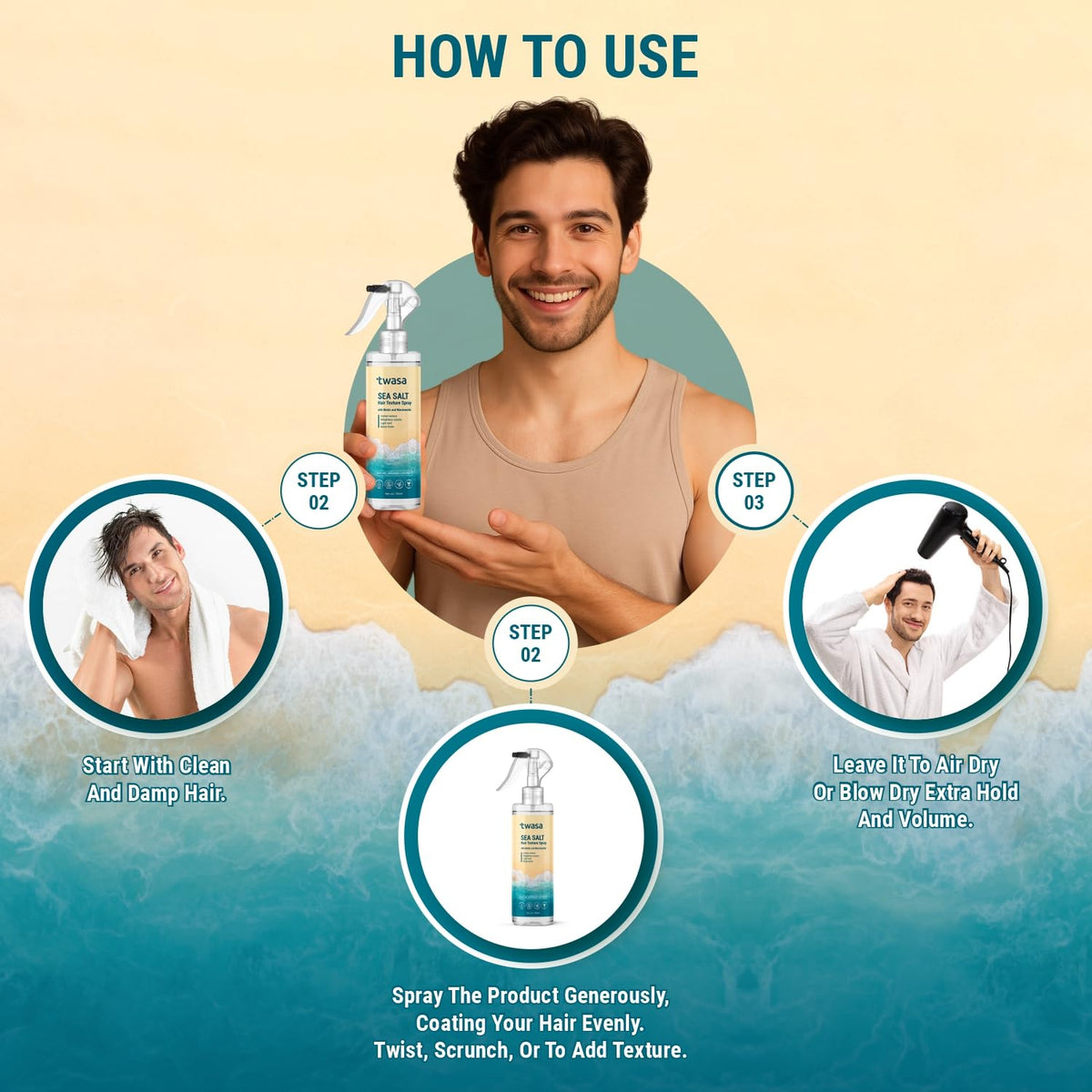 Twasa Sea Salt Hair Texture Spray 100ml with Biotin & Niacinamide | Hair Styling Spray For Instant Texture, Light Hold & Matte Finish | Hair Volumizing & Textur