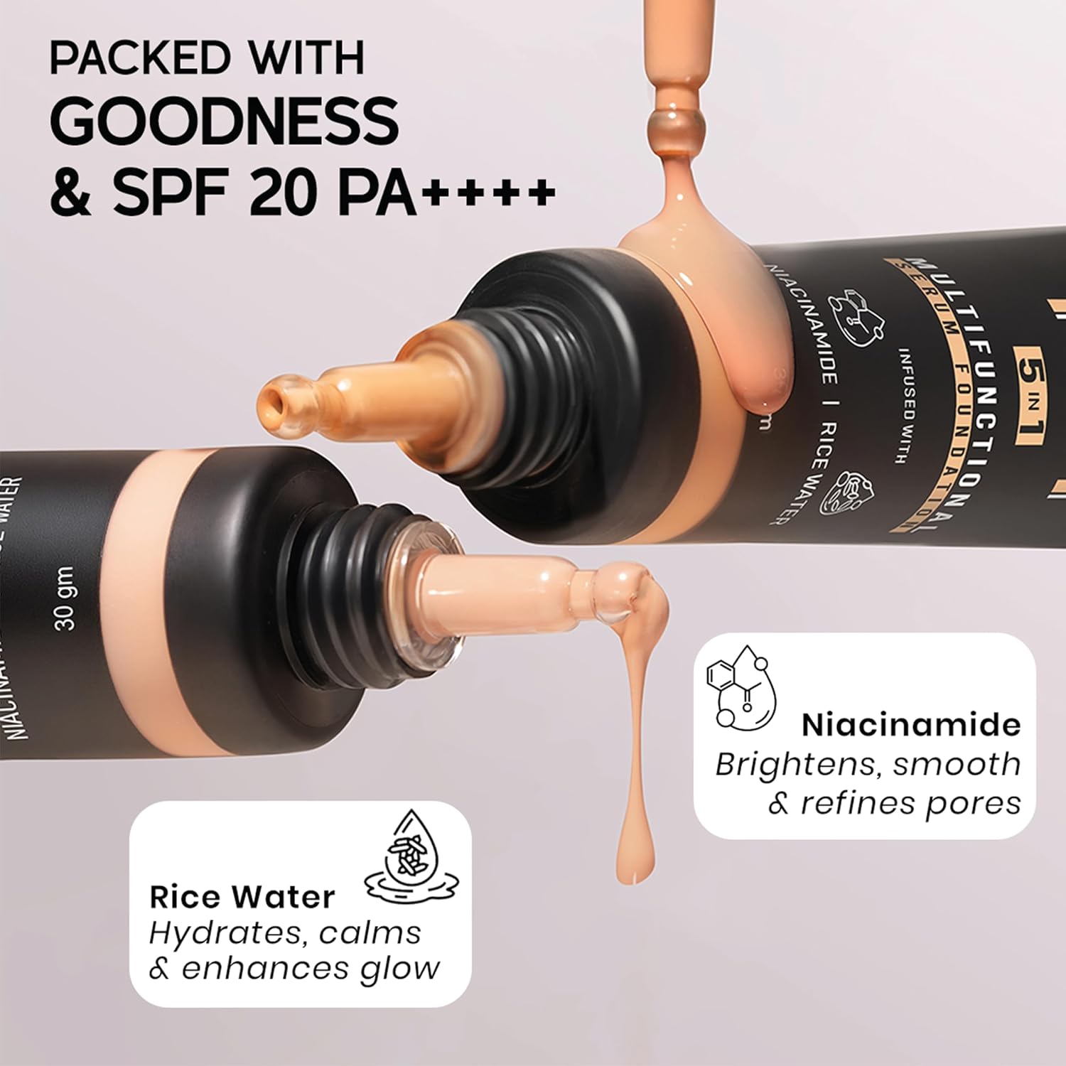 INSIGHT Skin Tint 5-in-1 Serum Foundation (30g) | SPF 20 PA++++ | Lightweight, Hydrating & Brightening with Niacinamide & Rice Water | Primer, Moisturizer & Sunscreen in One | For All Skin Types - Shade: Cappucino