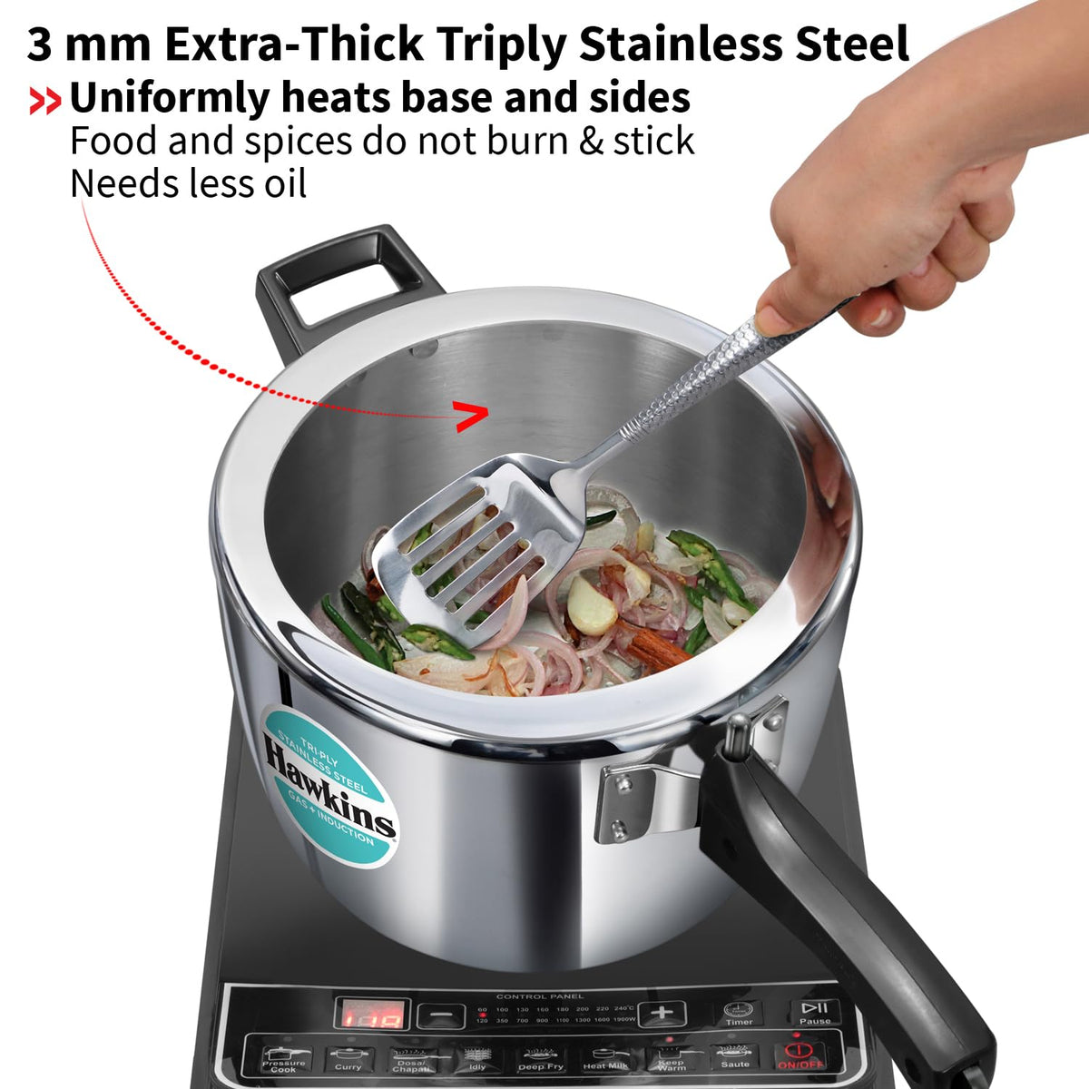 Hawkins 1.5 Litre Triply Stainless Steel Pressure Cooker, Inner Lid Induction Baby Cooker, Silver (HSST15) 1.5 Litres