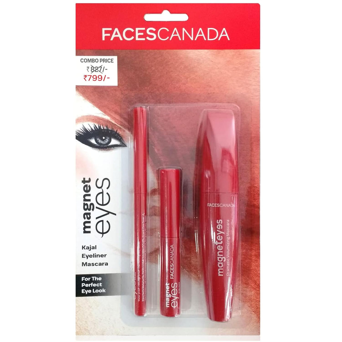 FACES CANADA Magneteyes Range Trio Pack - Black, 13.35 g | Kajal + Eyeliner + Mascara | Lightweight | Long Lasting | Smooth Texture | Precise Application | Inte