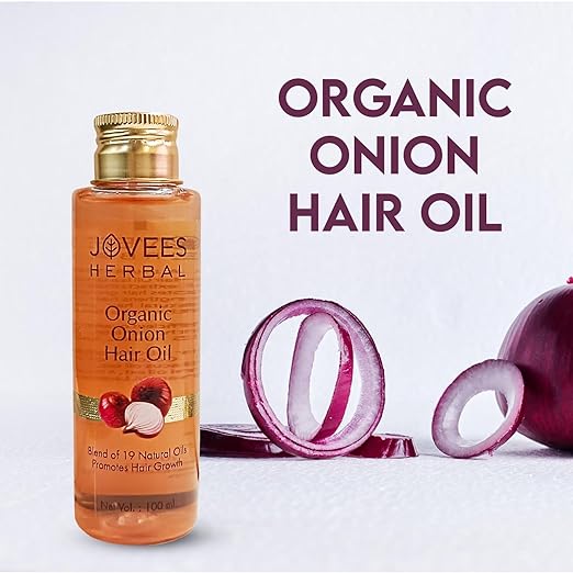 Jovees Herbal Organic Onion Hair Oil 100ML | Controls Hair Fall, Promotes Growth | Contains Onion Seed Oil, Olive oil, Sesame oil, Almond oil | Suitable for All