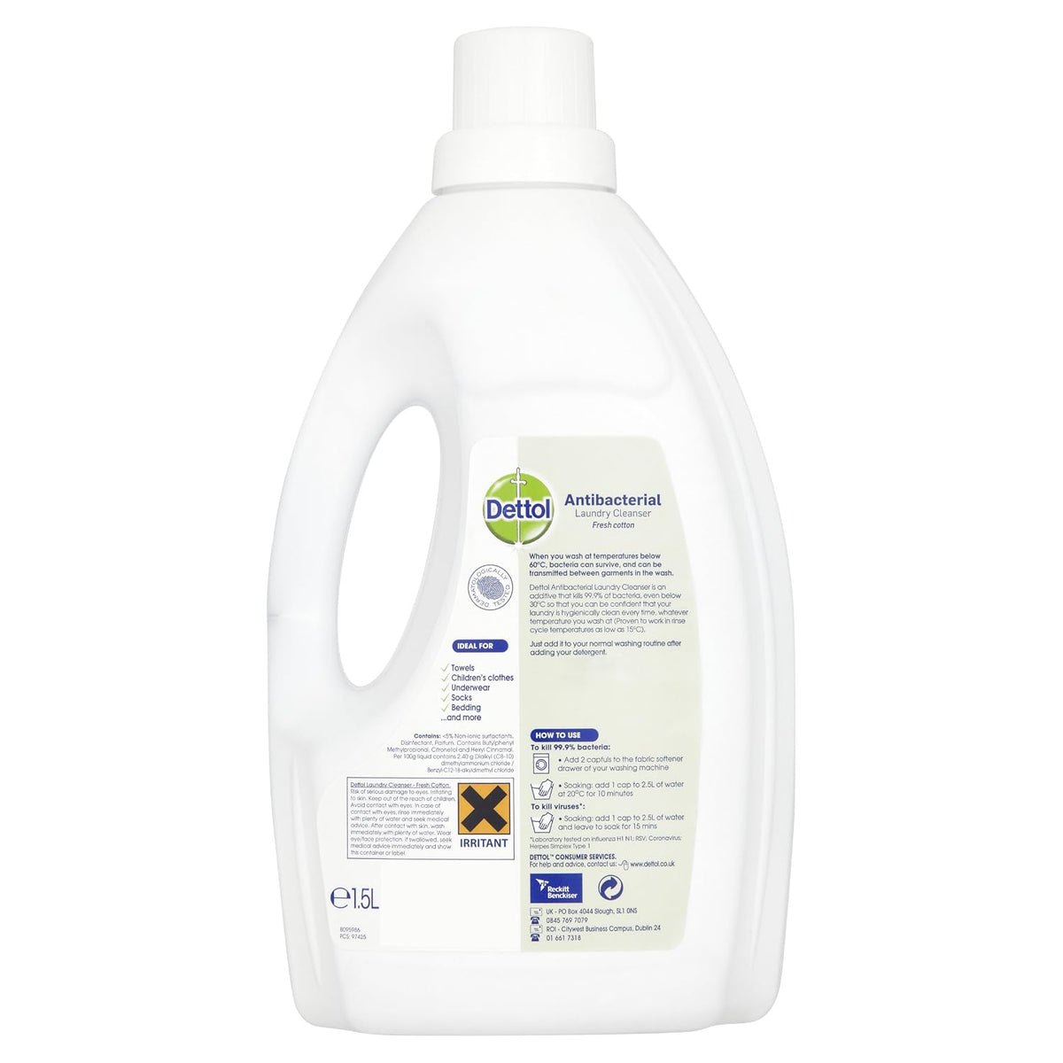 Dettol Anti Bacterial Fresh Cotton Liquid Laundry Sanitiser Cleanser - 1.5 L Fresh 1.5 l (Pack of 1)