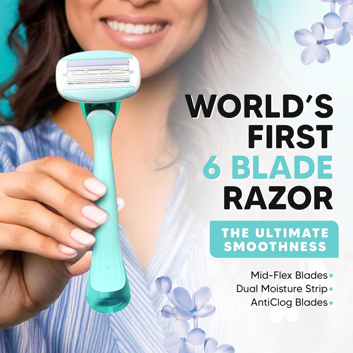LetsShave Evior 6 Shaving Razor for Women | Mid-Flex Blades & Dual Moisture Bar infused with Aloe vera & Avacado | Smooth & Safe | Full-Body Hair Removal - Biki