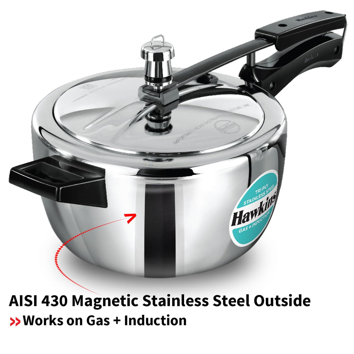 Hawkins 1.5 Litre Triply Stainless Steel Pressure Cooker, Inner Lid Induction Baby Cooker, Silver (HSST15) 1.5 Litres