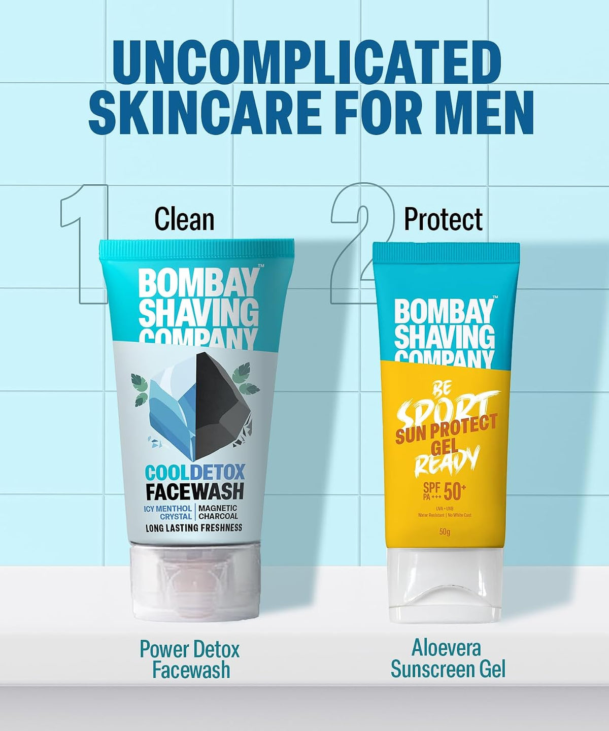 Bombay Shaving Company Cool Detox Face Wash Combo 2 x 100g | Charcoal Deep Clean & Menthol Cooling | Removes Dirt, Oil & Pollution | Long-Lasting Freshness | Va