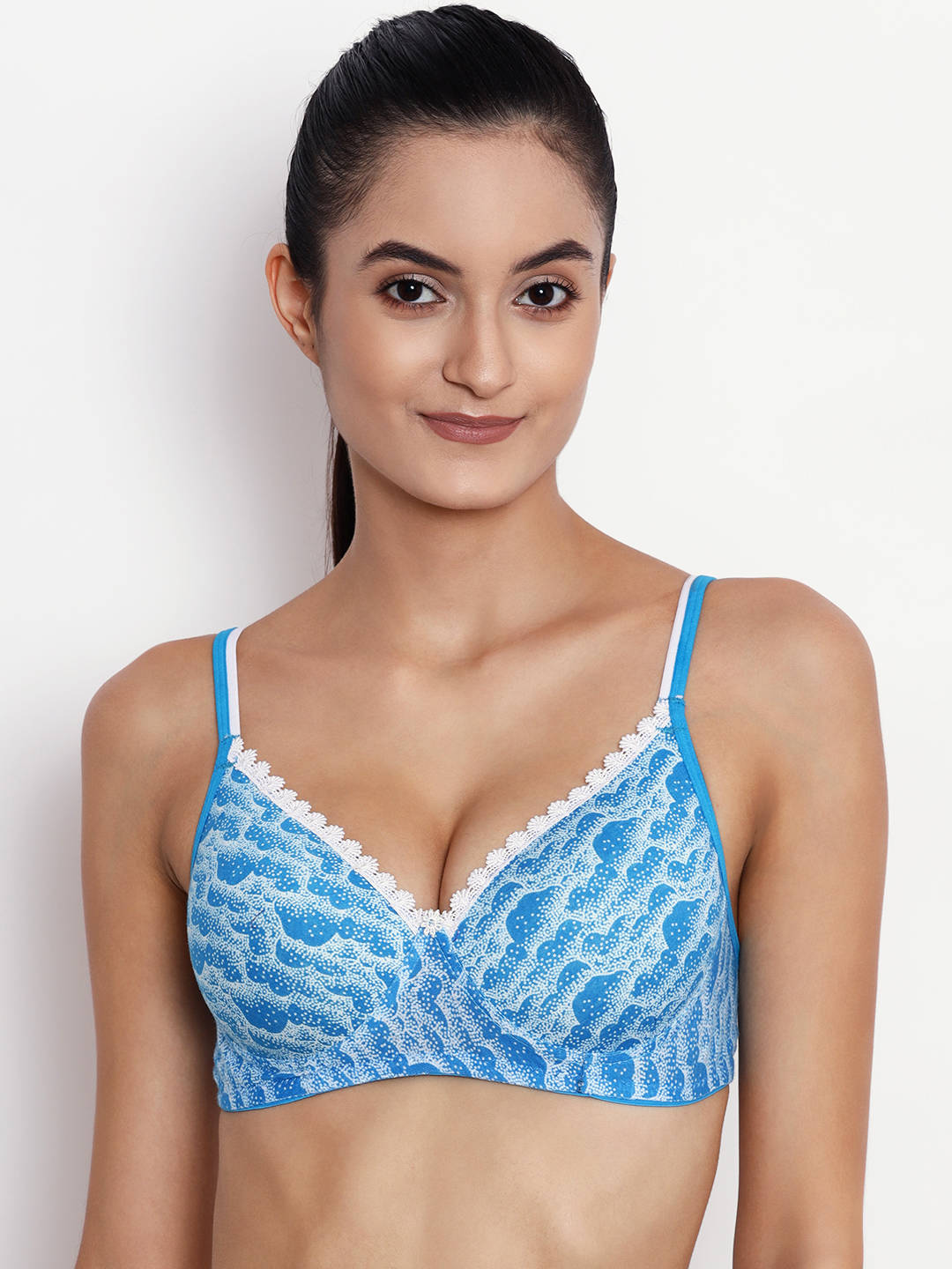 Abelino Printed Lightly Padded Push-up Bra - Blue (30B) · 30B