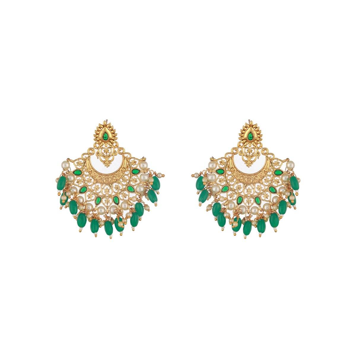 Aatmana Women Green Contemporary Chandbali Earrings