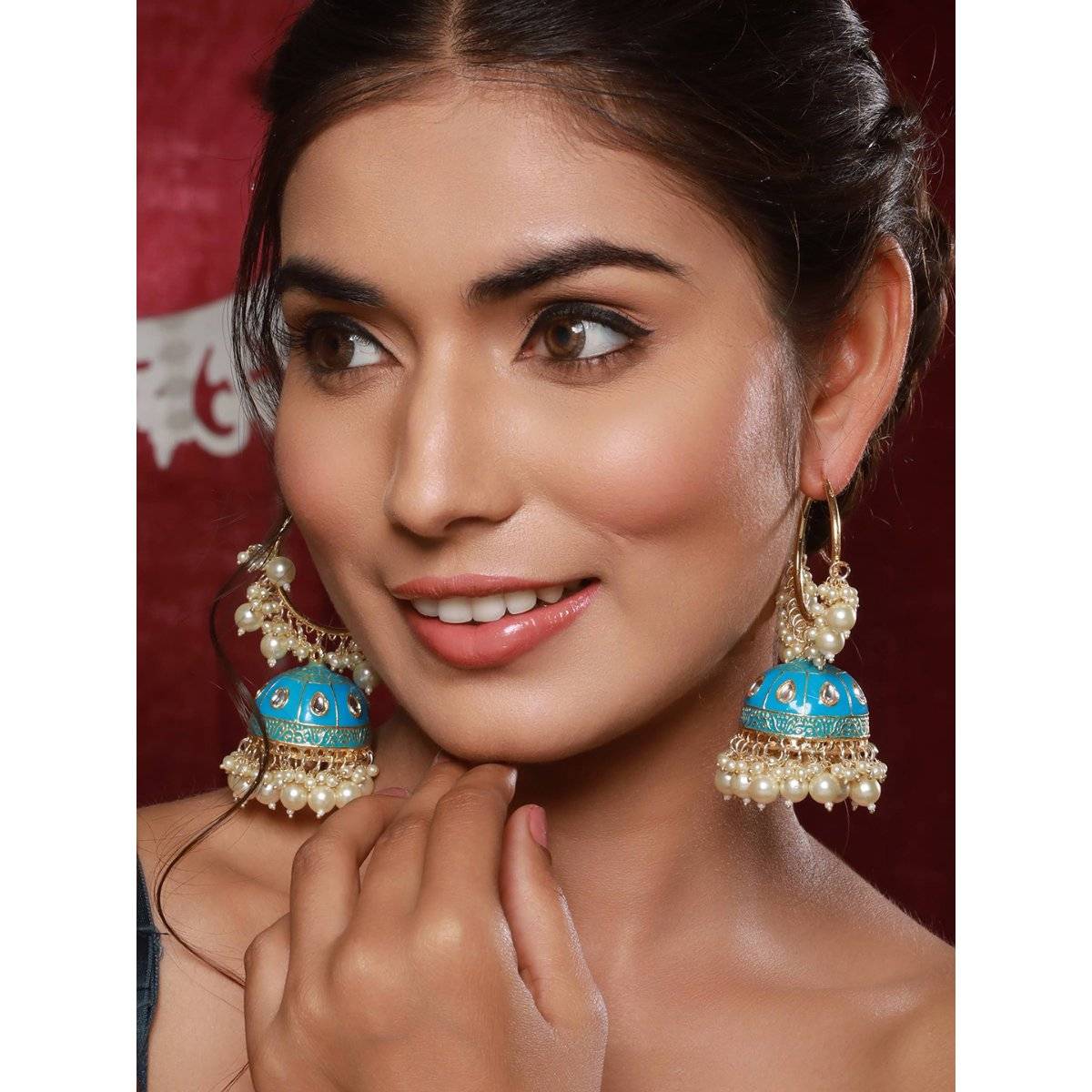 Aatmana Women Blue Dome Shaped Jhumka Earrings