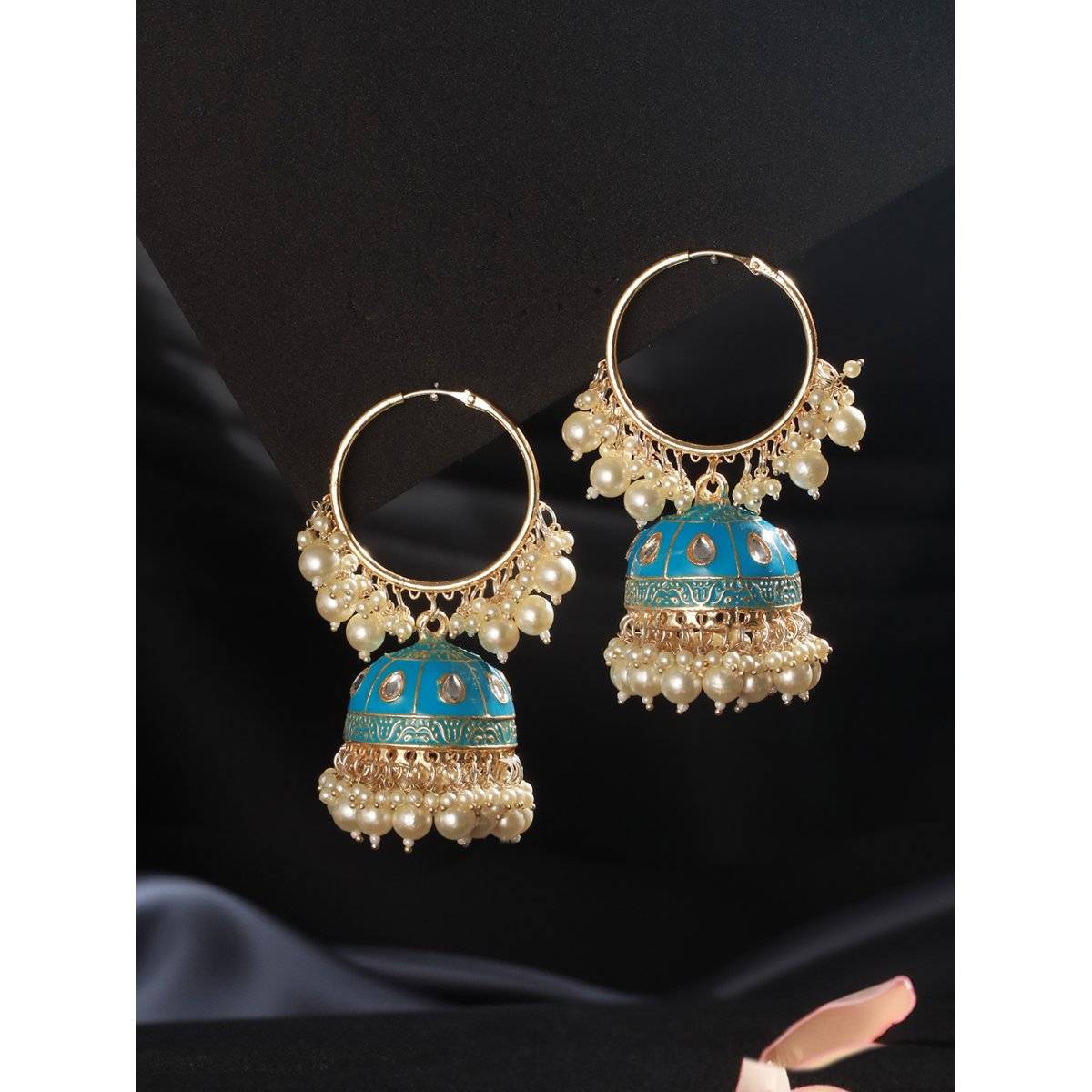 Aatmana Women Blue Dome Shaped Jhumka Earrings