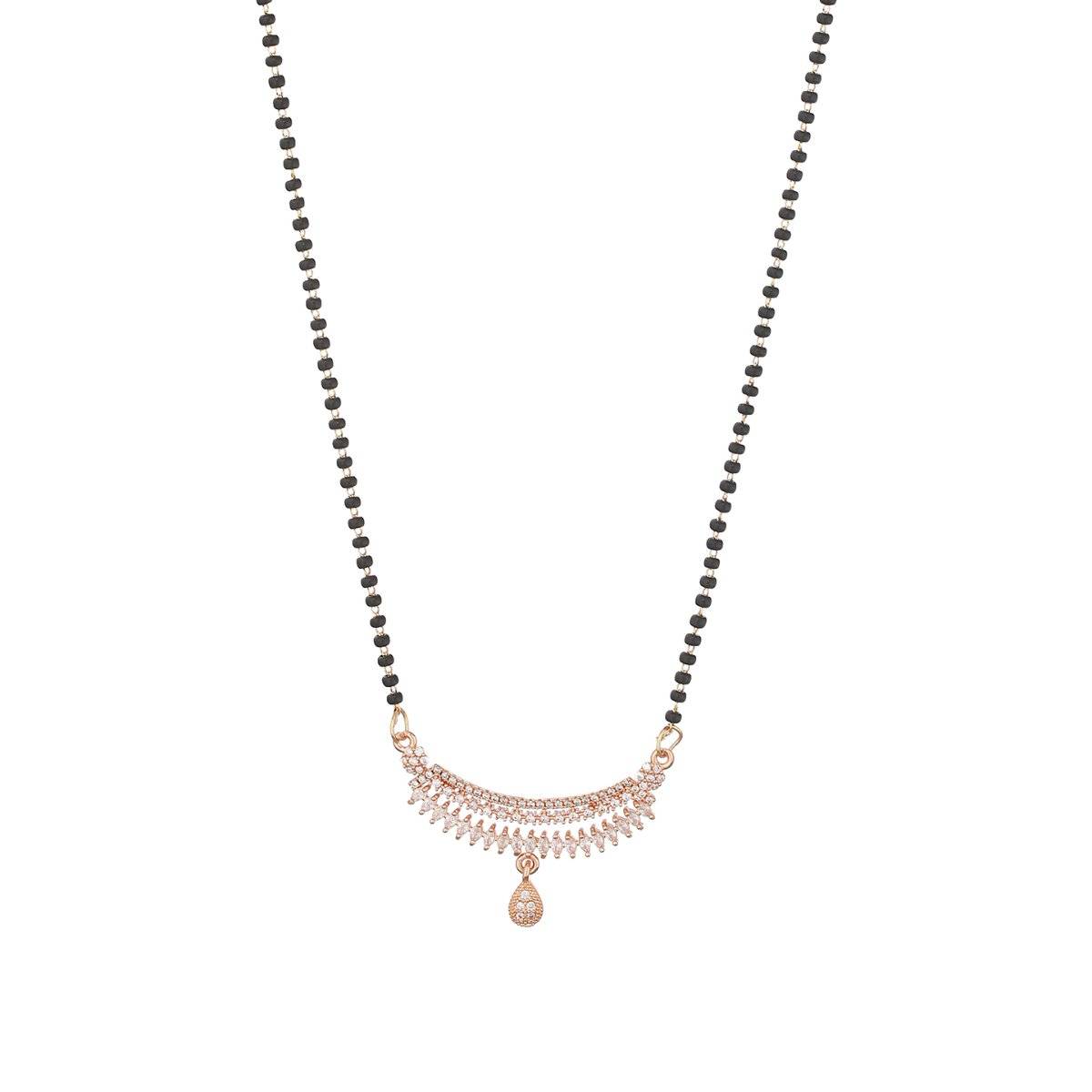 Aatmana Rose Gold Plated Cubic Zirconia Stone and Beaded Mangalsutra